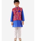 Pink   Blue Kurta Pajama With Floral Jacket