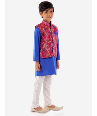 Pink   Blue Kurta Pajama With Floral Jacket 4