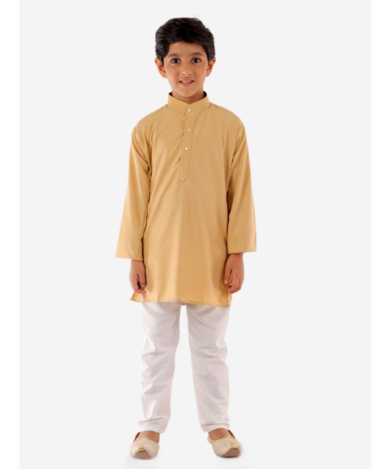 Orange   Beige Kurta Pajama With Floral Jacket