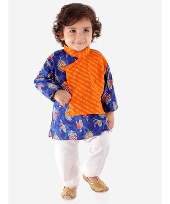 Orange   Blue Front Pannel Kurta Pajama Set 1