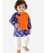 Orange   Blue Front Pannel Kurta Pajama Set