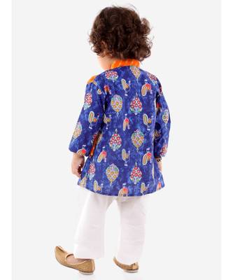 Orange   Blue Front Pannel Kurta Pajama Set 4