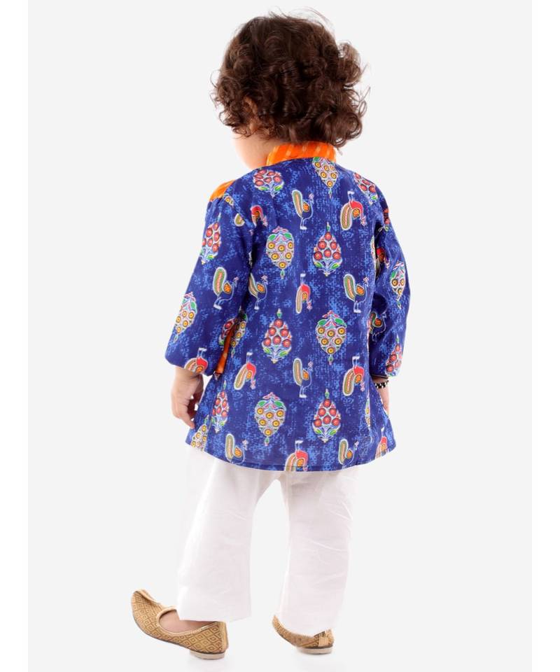 Orange   Blue Front Pannel Kurta Pajama Set