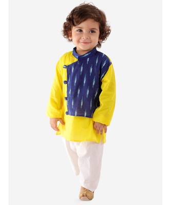 Blue   Yellow Front Pannel Kurta Pajama Set 1
