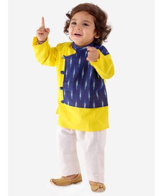 Blue   Yellow Front Pannel Kurta Pajama Set 3