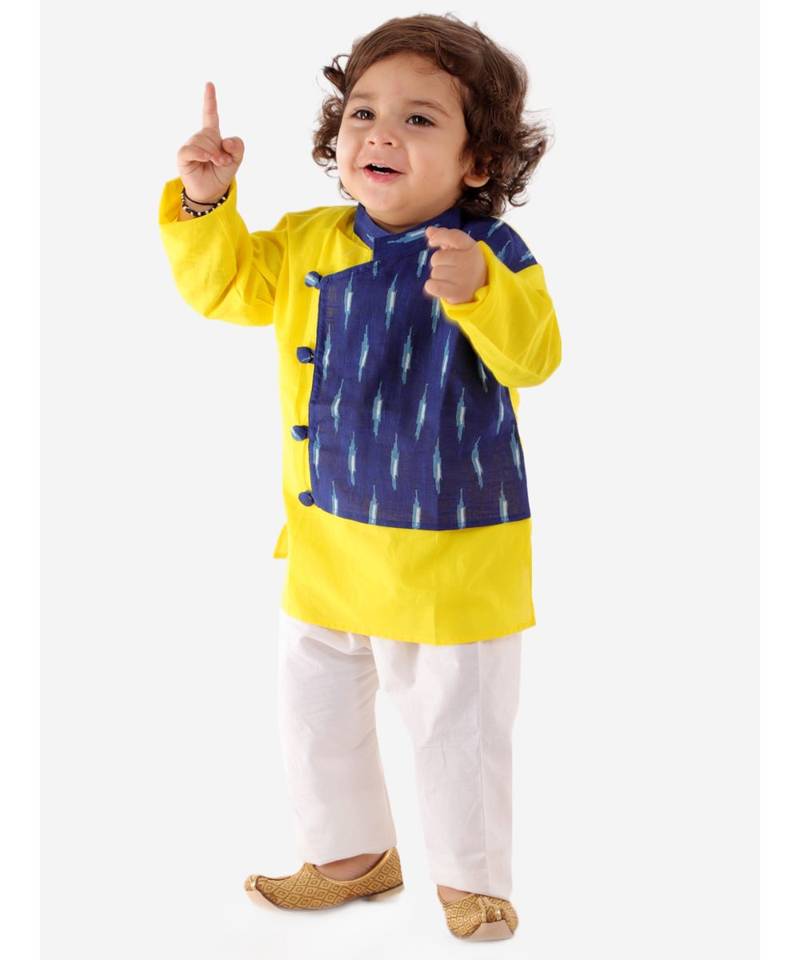 Blue   Yellow Front Pannel Kurta Pajama Set
