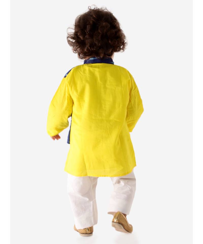 Blue   Yellow Front Pannel Kurta Pajama Set