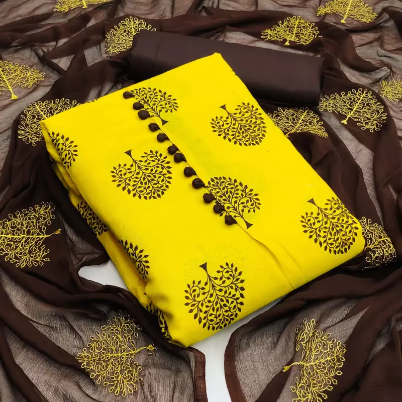 Yellow printed cotton salwar