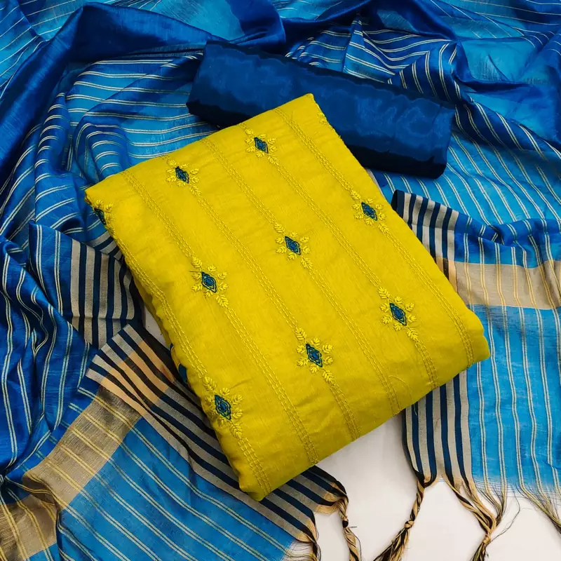 Yellow embroidered chanderi salwar