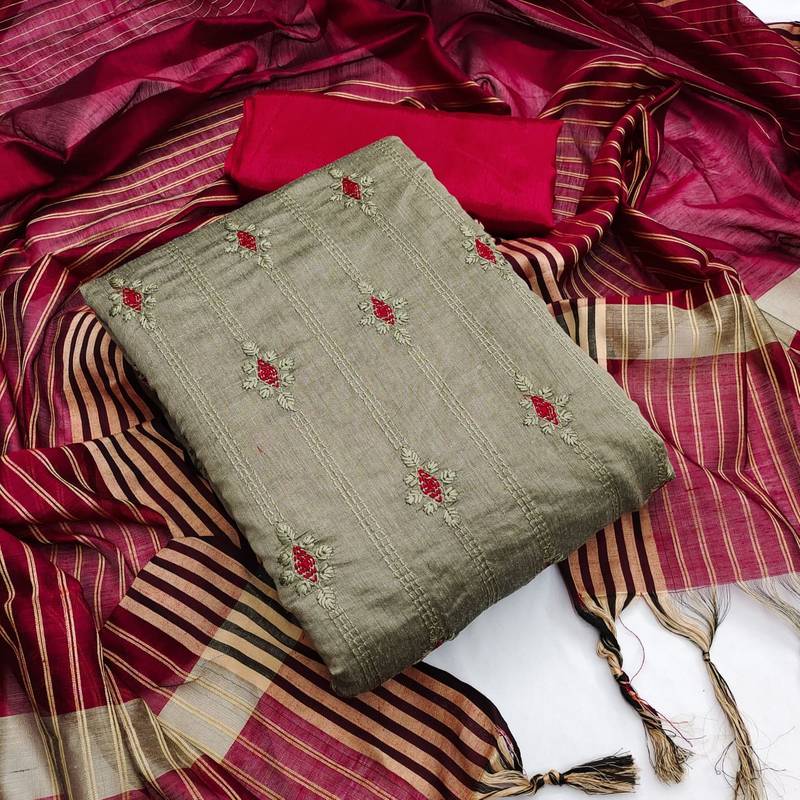 Beige embroidered chanderi salwar