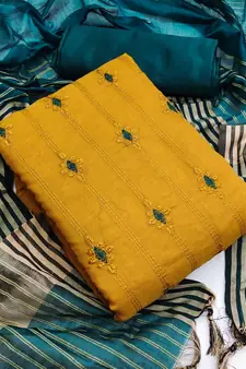 Yellow embroidered chanderi salwar
