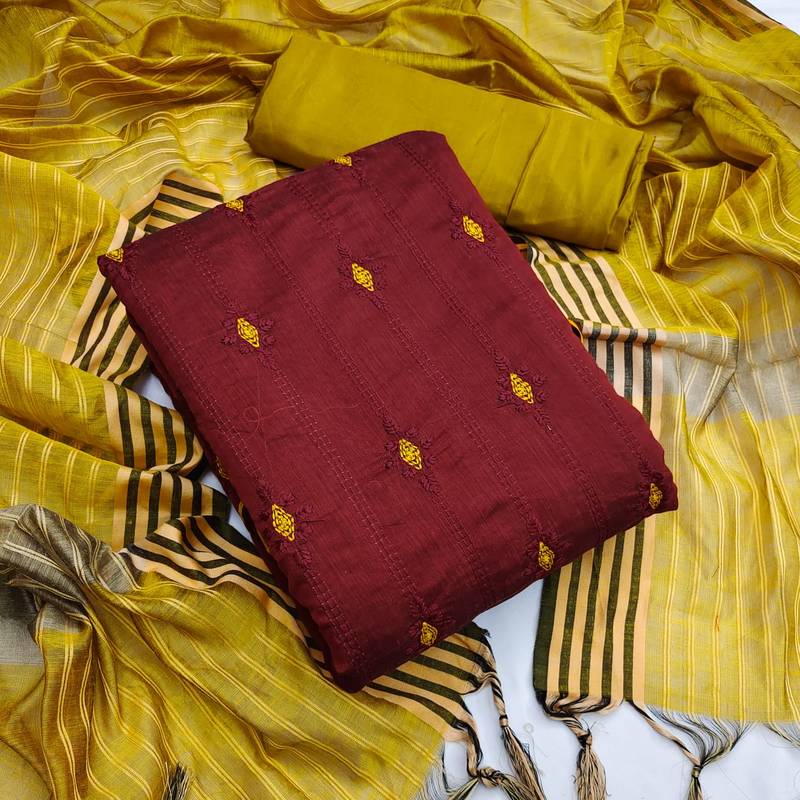 Maroon embroidered chanderi salwar