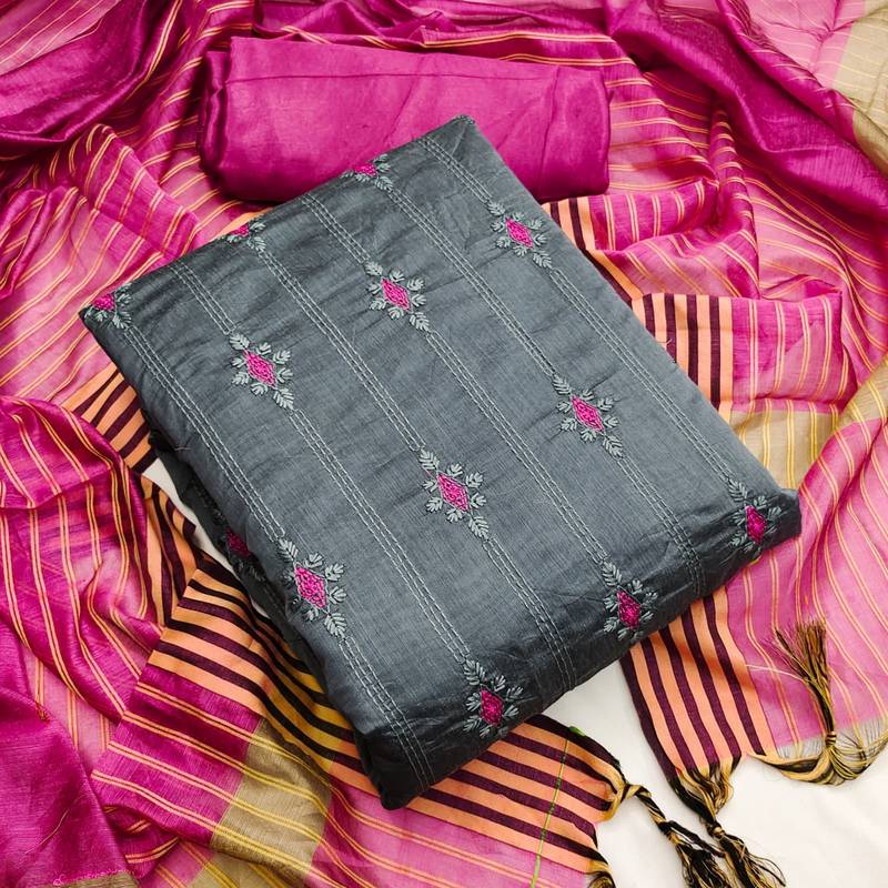Grey embroidered chanderi salwar