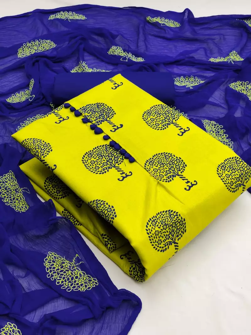Yellow printed cotton salwar