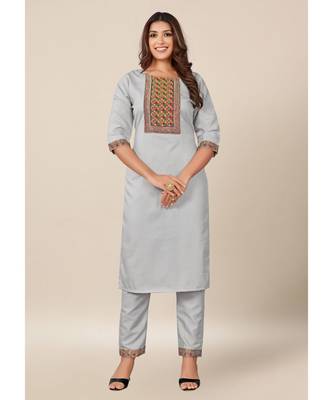 Grey Cotton stitched   Kurta &    Bottom 1