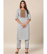 Grey Cotton stitched   Kurta &    Bottom