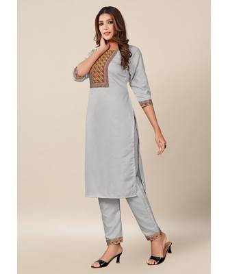 Grey Cotton stitched   Kurta &    Bottom 2