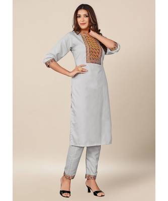 Grey Cotton stitched   Kurta &    Bottom 3