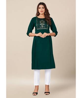 Dark Green Cotton stitched   Kurta 1