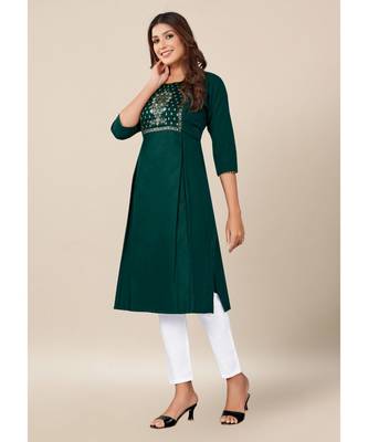 Dark Green Cotton stitched   Kurta 2