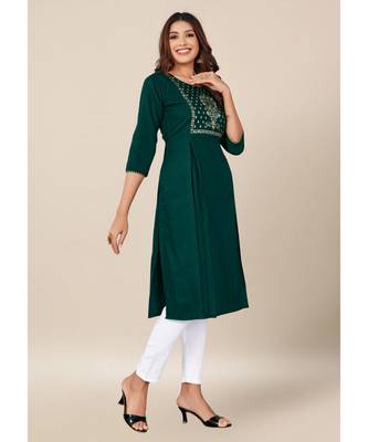 Dark Green Cotton stitched   Kurta 3