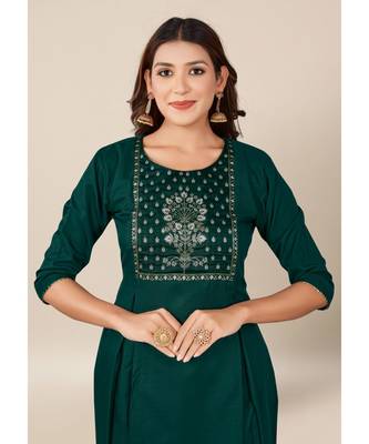 Dark Green Cotton stitched   Kurta 4