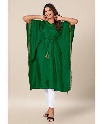 Green Dola Silk stitched   Kaaftan 1