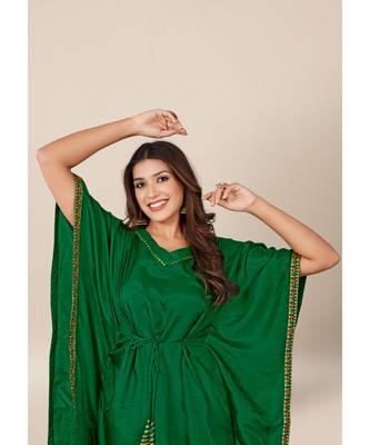 Green Dola Silk stitched   Kaaftan 2