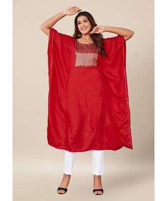 Red Dola Silk stitched   Kaaftan 1