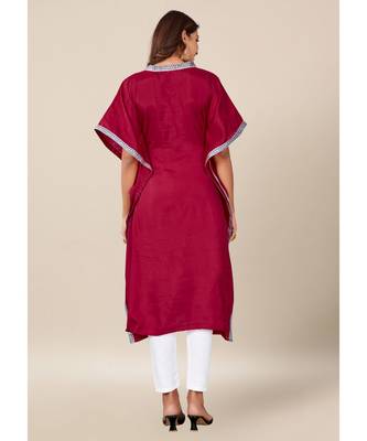 Maroon Dola Silk stitched   Kaaftan 5