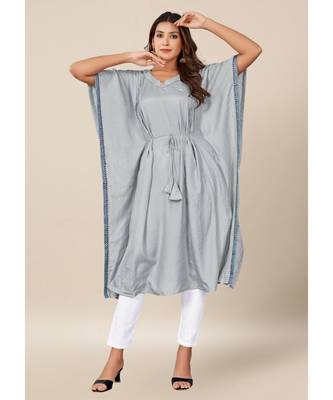 Grey Dola Silk stitched   Kaaftan 1