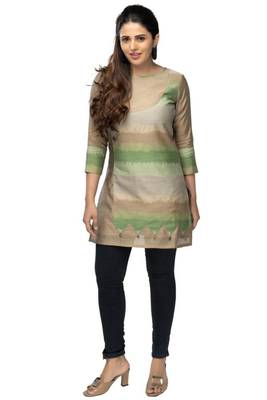 Brown printed viscose short-kurtis 1