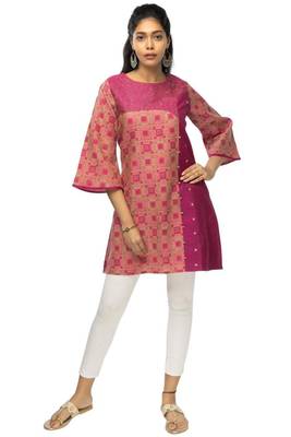 Dark-hot-pink printed viscose short-kurtis 1