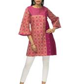 Dark-hot-pink printed viscose short-kurtis