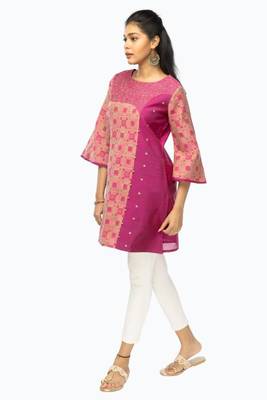 Dark-hot-pink printed viscose short-kurtis 2
