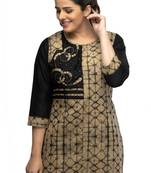 Black embroidered cotton viscose short-kurtis