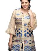 Beige printed viscose short-kurtis