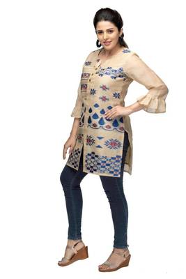 Beige printed viscose short-kurtis 3