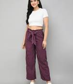 Womens Wine Striped Palazzo With Belt