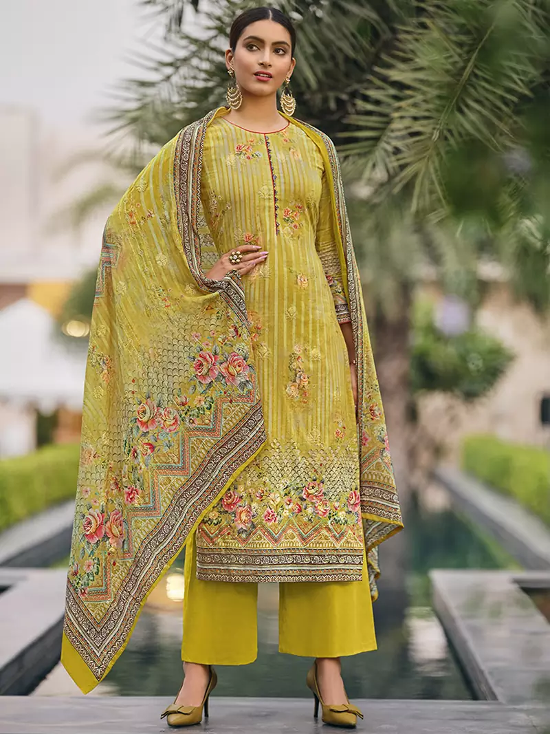 Yellow digital print pure cotton salwar