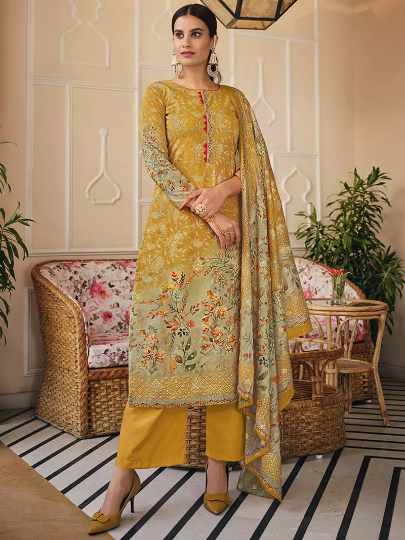 Yellow digital print pure cotton salwar