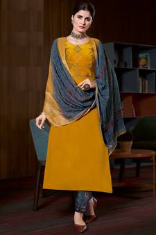 Yellow embroidered pure crepe salwar