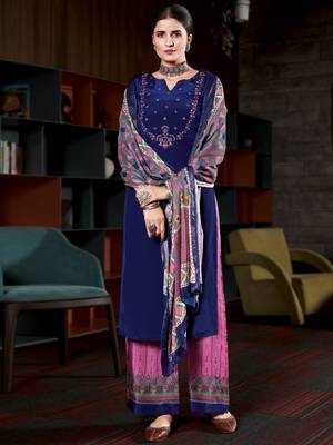 Royal blue embroidered pure crepe salwar 1