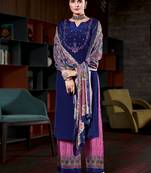 Royal blue embroidered pure crepe salwar