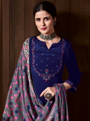 Royal blue embroidered pure crepe salwar 2