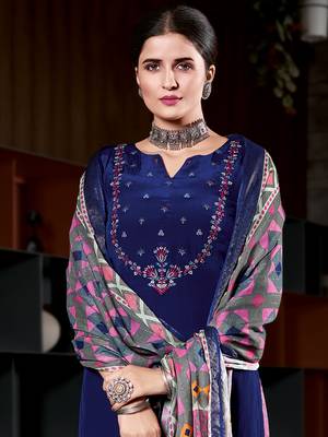 Royal blue embroidered pure crepe salwar 3