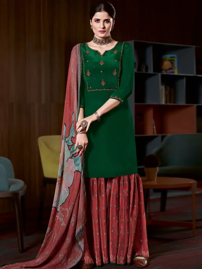 Green embroidered pure crepe salwar