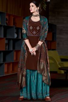 Brown embroidered pure crepe salwar