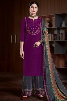 Purple embroidered pure crepe salwar