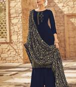Navy blue embroidered georgette salwar